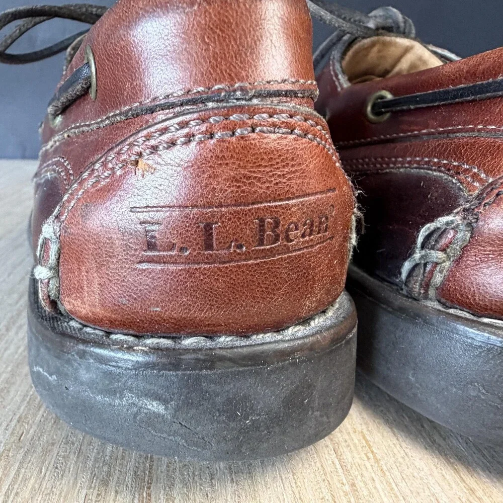 Vintage L.L. Bean Shoes Mens Size 8.5 Brown Leather Boat Deck Moc Toe